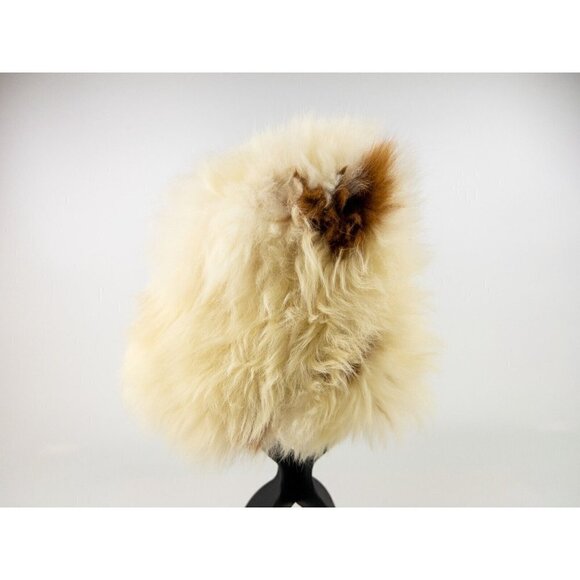 Rabbit Fur Hat Beanie White & Brown Lined, Small 11" Opening Women's Fashion Cap - Picture 3 of 8